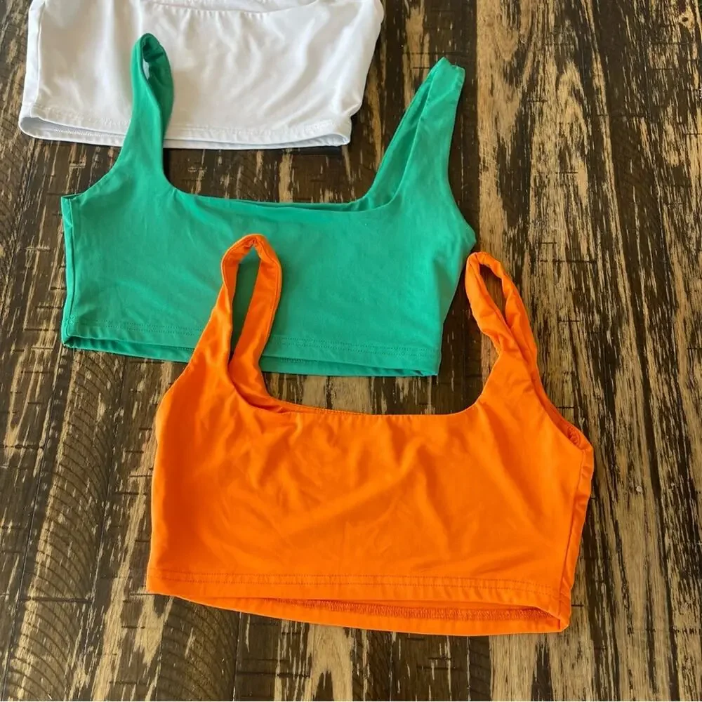 BUNDLE - 3 White Green Orange Crop Top - MEDIUM - Picture 2 of 12